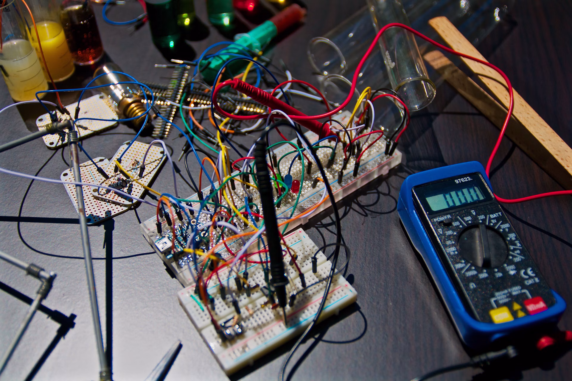 Electronic circuit boards near a tester