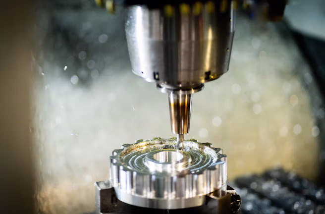 Machine cutting a piece of metal